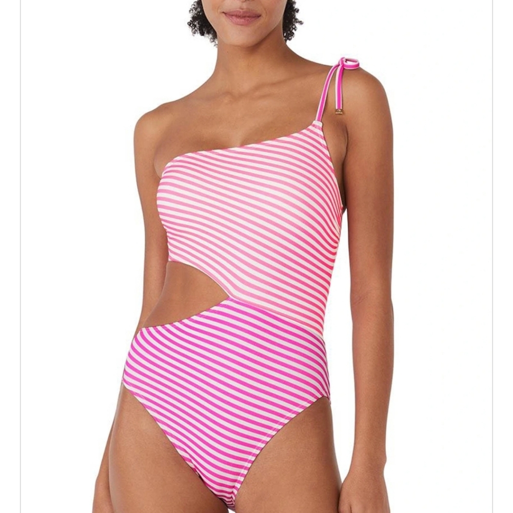 Kate Spade One-Shoulder Pink and White One-Piece Swimsuit